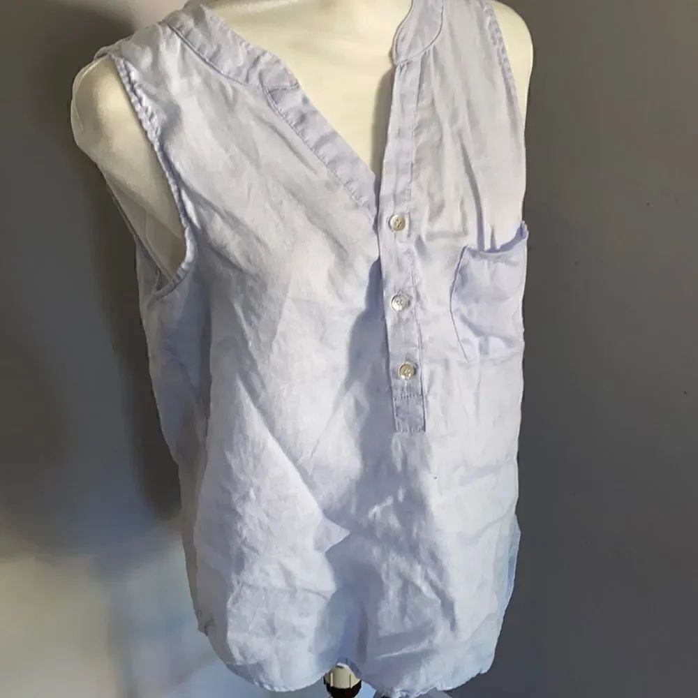 Magaschoni | Blue Linen Pocket Button Tank | S